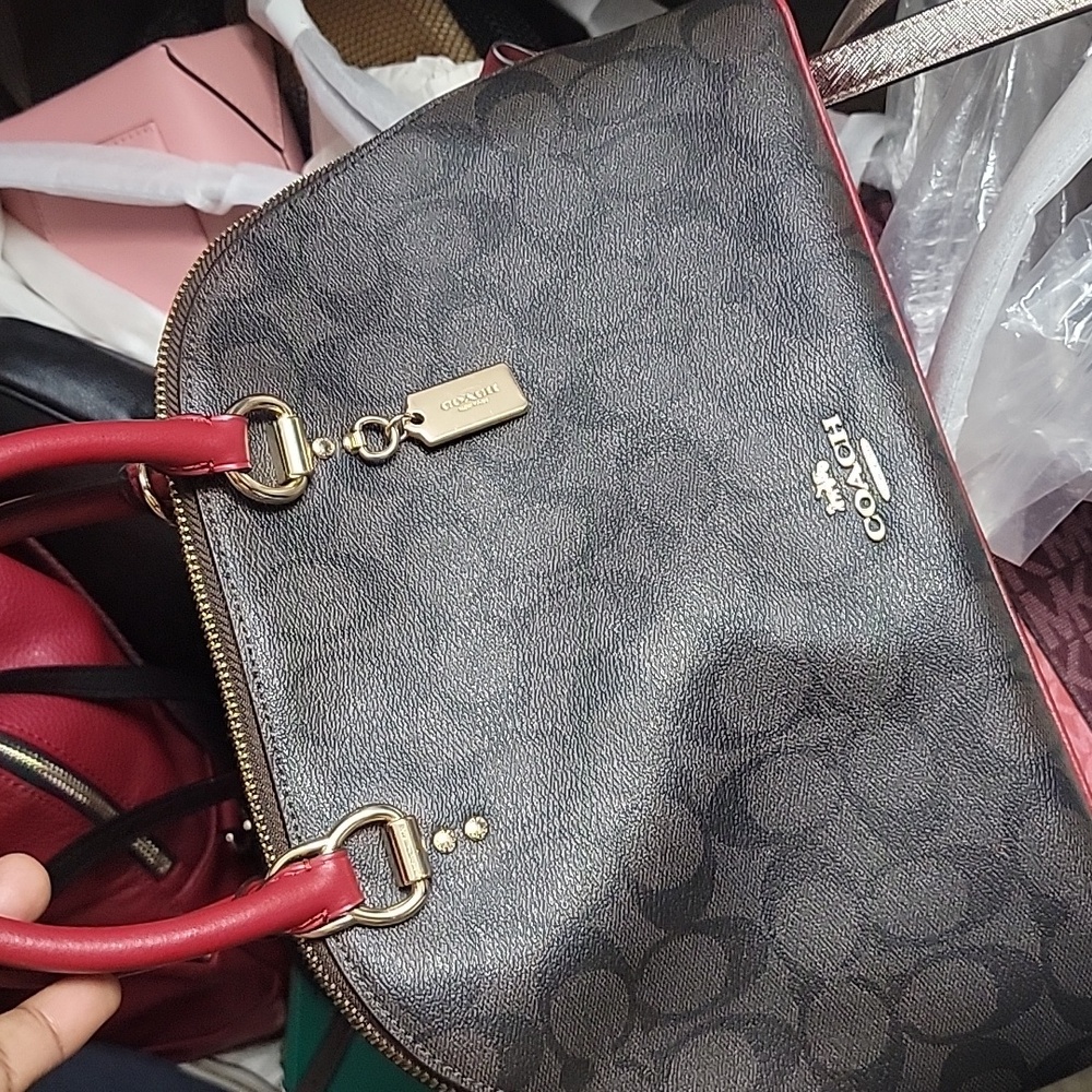 Coach Signature Brown and Red Satchel